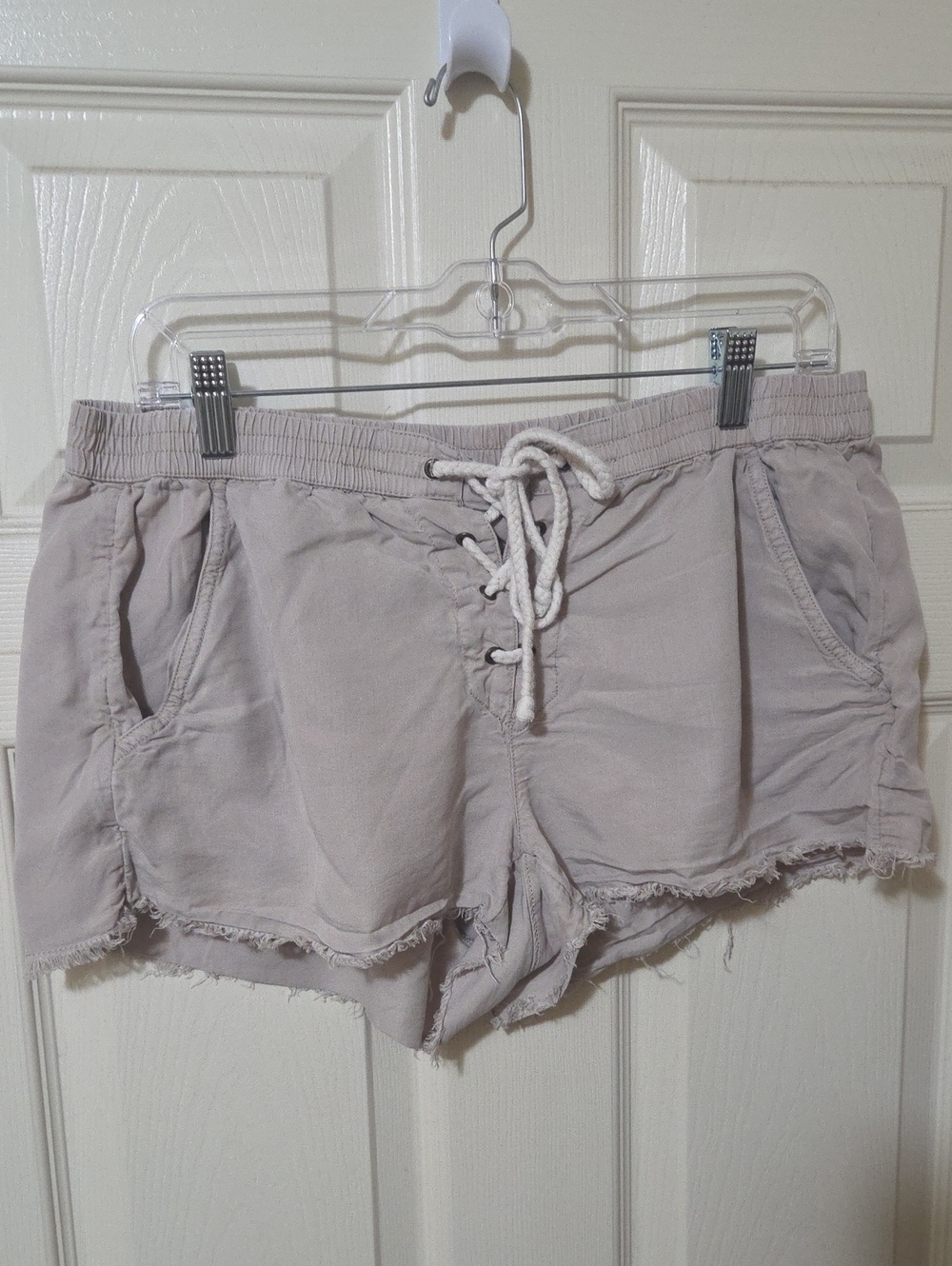 aerie Lace-Up High Waist Shorts in Light Taupe